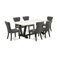 East West Furniture V627Ga650-7 - 7-Piece Modern Dining Table Set - 6 Upholstered Dining Chairs and a Rectangular Table Hardwood Frame