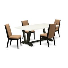 East West Furniture V627LA147-5 5-Piece Awesome Rectangular Dining Room Table Set a Good Linen White Kitchen Table Top and 4 Gorgeous Linen Fabric Parson Chairs with Stylish Chair Back, Wire Brushed B