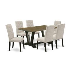 East West Furniture V676EL635-7 - 7-Piece Small Dining Table Set - 6 Parson Chairs and Small Rectangular Table Solid Wood Structure