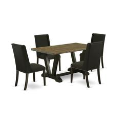 East West Furniture 5-Piece kitchen table set Included 4 kitchen parson chairs Upholstered Seat and Stylish Chair Back and Rectangular Dining Table with Distressed Jacobean rectangular Dining Table To