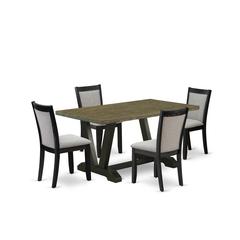 V676MZ606-5 5 Piece Kitchen Table Set - Distressed Jacobean Dining Room Table with 4 Shitake Chairs - Wire Brushed Black Finish