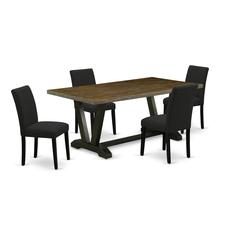 East West Furniture 5-Piece dining room table set Includes 4 Parson dining chairs with Upholstered Seat and High Back and a Rectangular Dining Room Table - Black Finish