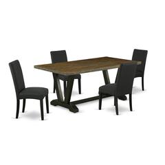 East West Furniture V677DR124-5 5-Pc Dining Room Table Set- 4 padded parson chairs with Black Linen Fabric Seat and Stylish Chair Back - Rectangular Table Top & Wooden Legs - Distressed Jacobean and B