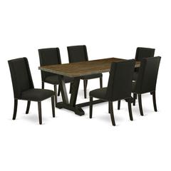 East West Furniture V677FL624-7 - 7-Piece Kitchen Table Set - 6 Padded Parson Chair and a Rectangular Table Solid Wood Frame