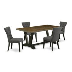East West Furniture 5-Pc Modern Dinette Set Included 4 Parson Dining chairs Upholstered Seat and High Button Tufted Chair Back and Rectangular Dining Table with Distressed Jacobean Rectangular Dining
