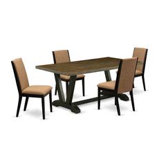 East West Furniture V677LA147-5 5-Piece Modern Dining Room Set a Superb Distressed Jacobean Kitchen Table Top and 4 Attractive Linen Fabric Padded Chairs with Stylish Chair Back, Wire Brushed Black Fi