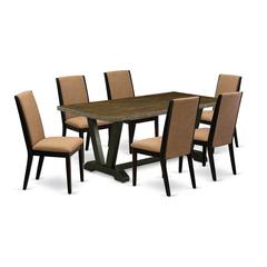 East West Furniture V677LA147-7 7-Piece Amazing Dining Room Table Set an Outstanding Distressed Jacobean dining table Top and 6 Gorgeous Linen Fabric Parson Dining Room Chairs with Stylish Chair Back,