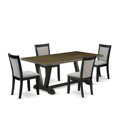 East West Furniture 5 Piece Kitchen Dining Table Set - A Distressed Jacobean Top Wood Table with Trestle Base and 4 Shitake Linen Fabric Modern Dining Chairs - Wire Brushed Black Finish
