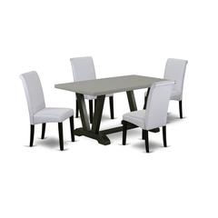 East West Furniture V696BA105-5 5-Pc Dinette Room Set - 4 Parson Dining Room Chairs and 1 Modern Rectangular Cement Dining Table with High Roll Chair Back - Wire Brushed Black Finish