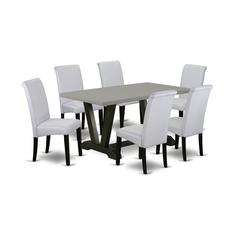 East West Furniture V696BA105-7 7-Pc Dinette Room Set - 6 Kitchen Parson Chairs and 1 Modern Rectangular Cement Kitchen Table with High Roll Chair Back - Wire Brushed Black Finish
