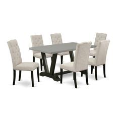 East West Furniture V696EL635-7 - 7-Piece Dining Room Set - 6 Parson Chair and a Rectangular Wood Table Solid Wood Frame