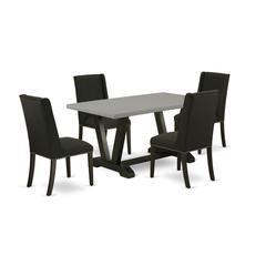 East West Furniture 5-Pc Dining room Table Set Included 4 Kitchen Dining chairs Upholstered Nails Head Seat and Stylish Chair Back and Rectangular Dinette Table with Cement Color Mid Century Dining Ta