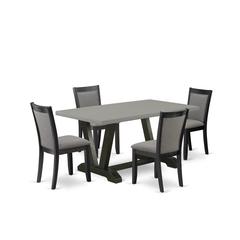 East West Furniture 5 Piece Kitchen Dining Table Set - A Cement Top Wood Dining Table with Trestle Base and 4 Dark Gotham Grey Linen Fabric Parson Chairs - Wire Brushed Black Finish