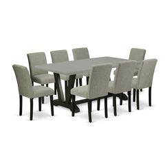 East West Furniture V697AB106-9 9-Pc Dinette Room Set - 8 Kitchen Parson Chairs and 1 Modern Rectangular Cement Kitchen Table Top with High Chair Back - Wire Brushed Black Finish
