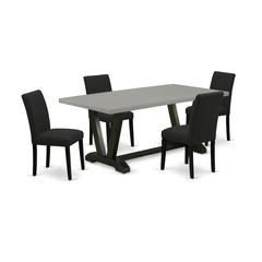 East West Furniture 5-Pc wooden dining table set Includes 4 Dining Chairs with Upholstered Seat and High Back and a Rectangular Dining Room Table - Black Finish
