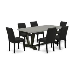 East West Furniture 7-Piece Kitchen Table Set Includes 6 Mid Century Modern Dining Chairs with Upholstered Seat and High Back and a Rectangular Dining Table - Black Finish