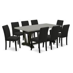 East West Furniture 9-Piece Kitchen Table Set Includes 8 Modern Chairs with Upholstered Seat and High Back and a Rectangular Modern Rectangular Dining Table - Black Finish