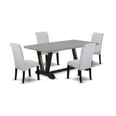 East West Furniture V697BA105-5 5-Pc Modern Dining Table Set - 4 Padded Parson Chairs and 1 Modern Rectangular Cement Dining Room Table Top with High Chair Back - Wire Brushed Black Finish