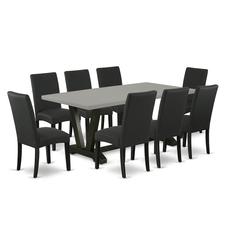 East West Furniture V697DR124-9 - 9-Piece Kitchen Set - 8 Upholstered Dining Chairs and Small Dining Table Solid Wood Structure