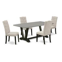 East West Furniture 5-Pc Dining room Table Set Included 4 Kitchen Parson Chair Upholstered Seat and High Button Tufted Chair Back and rectangular dining Dining Table with Cement Color Dining room Tabl