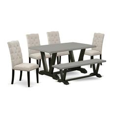 East West Furniture V697EL635-6 - 6-Piece Small Dining Table Set - 4 Kitchen Parson Chairs, a Beautiful Bench and a Rectangular Wood Table Solid Wood Frame