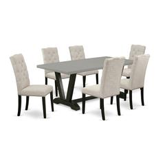 East West Furniture V697EL635-7 - 7-Piece Small Dining Table Set - 6 Parson Dining Chairs and a Rectangular Dining Table Solid Wood Structure
