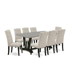 East West Furniture V697EL635-9 - 9-Piece Kitchen Dining Table Set - 8 Parson Chairs and a Rectangular Dining Table Hardwood Frame