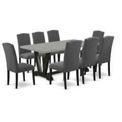 East West Furniture V697EN120-9 - 9-Piece Kitchen Table Set - 8 Parson Chairs and a Rectangular Kitchen Table Hardwood Structure