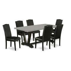 East West Furniture V697EN169-7 7-Pc Kitchen Dining Set - 6 Kitchen Chairs and 1 Modern Rectangular Cement Dining Room Table Top with High Chair Back - Wire Brushed Black Finish