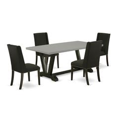 East West Furniture 5-Pc Mid Century Dining Table Set Included 4 kitchen parson chairs Upholstered Seat and Stylish Chair Back and Rectangular Dinette Table with Cement Color Rectangular Table Top - B