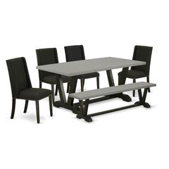 East West Furniture V697FL624-6 - 6-Piece Dining Table Set - 4 Dining Room Chairs, an amazing Bench and Wood Dining Table Solid Wood Frame