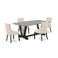East West Furniture V697FR102-5 5-Pc Dinette Set - 4 Parson Chairs and 1 Modern Rectangular Cement Wood Dining Table Top with Button Tufted Chair Back - Wire Brushed Black Finish