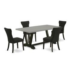 East West Furniture V697GA124-5 5-Pc Kitchen Dining Set - 4 Dining Padded Chairs and 1 Modern Rectangular Cement Kitchen Table Top with Button Tufted Chair Back â€“ Wire Brushed Black Finish