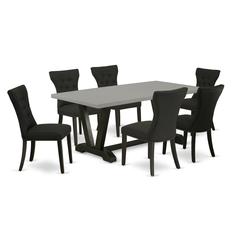 East West Furniture V697GA124-7 7-Pc Modern Dining Set - 6 Dining Chairs and 1 Modern Rectangular Cement Kitchen Dining Table Top with Button Tufted Chair Back - Wire Brushed Black Finish