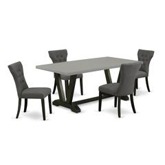 East West Furniture 5-Piece kitchen table set Included 4 Dining chairs Upholstered Seat and High Button Tufted Chair Back and Rectangular Table with Cement Color Dining Table Top - Black Finish