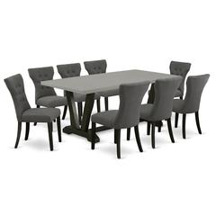 East West Furniture V697Ga650-9 - 9-Piece Kitchen Table Set - 8 Parson Dining Chairs and Kitchen Dining Table Hardwood Frame –Button Tufted Back & Linen White Finish