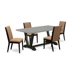 East West Furniture V697LA147-5 5-Piece Fashionable Rectangular Dining Room Table Set a Great Cement Color rectangular Table Top and 4 Awesome Linen Fabric Padded Chairs with Stylish Chair Back, Wire