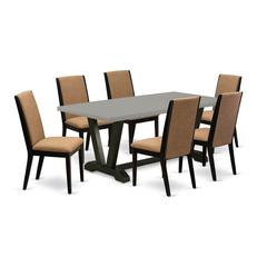 East West Furniture V697LA147-7 7-Piece Modern Dining Table Set an Outstanding Cement Color dining table Top and 6 Wonderful Linen Fabric Dining Room Chairs with Stylish Chair Back, Wire Brushed Black