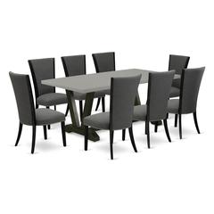 East West Furniture V697VE650-9 9Pc Dinette Sets for Small Spaces Consists of a Dinette Table and 8 Parson Dining Chairs with Dark Gotham Grey Color Linen Fabric, Medium Size Table with Full Back Chai