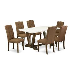 East West Furniture V726EL718-7 - 7-Piece Small Dining Table Set - 6 Dining Room Chairs and a Rectangular Dining Table Solid Wood Frame