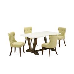 East West Furniture V726SI737-5 5-Pc Kitchen Dining Room Set- 4 Parson Dining Room Chairs with Limelight Linen Fabric Seat and Button Tufted Chair Back - Rectangular Table Top & Wooden Legs - Linen Wh