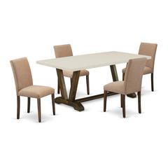 East West Furniture 5-Piece Modern Dining Set-A Modern Table and 4Linen FabricModern Chairs with High Back - Distressed Jacobean Finish