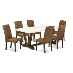 East West Furniture V727EL718-7 - 7-Piece Dining Room Table Set - 6 Parson Dining Chairs and Small Rectangular Rectangular Table Hardwood Frame