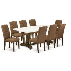 East West Furniture V727EL718-9 - 9-Piece Dining Set - 8 Parsons Chairs and a Modern Dining Table Solid Wood Structure