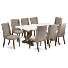 East West Furniture V727FL716-9 - 9-Piece Modern Dining Table Set - 8 Parson Chairs and a Rectangular Dining Table Solid Wood Frame