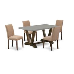 East West Furniture 5-Piece Dinette Set Includes 4 Dining Room Chairs with Upholstered Seat and High Back and a Rectangular Kitchen Table - Distressed Jacobean Finish