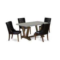 East West Furniture V796FO749-5 5 Pc Dining Table Set - 4 Black Pu Leather Dining Chairs Button Tufted with Nail heads and Wood Dining Table - Distressed Jacobean Finish