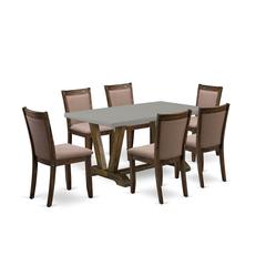 East West Furniture 7-Pc Modern Dining Table Set - 6 Parson Chairs and 1 Kitchen Dining Table (Distressed Jacobean Finish)