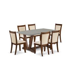 East West Furniture 7-Pc Dinette Set Includes a Wooden Kitchen Table and 6 Light Beige Linen Fabric Modern Dining Chairs with Stylish Back - Distressed Jacobean Finish