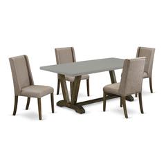 East West Furniture 5-Pc Dinette Set Included 4 Modern Dining chairs Upholstered Seat and Stylish Chair Back and Rectangular Table with Cement Color Dining Table Top - Distressed Jacobean Finish